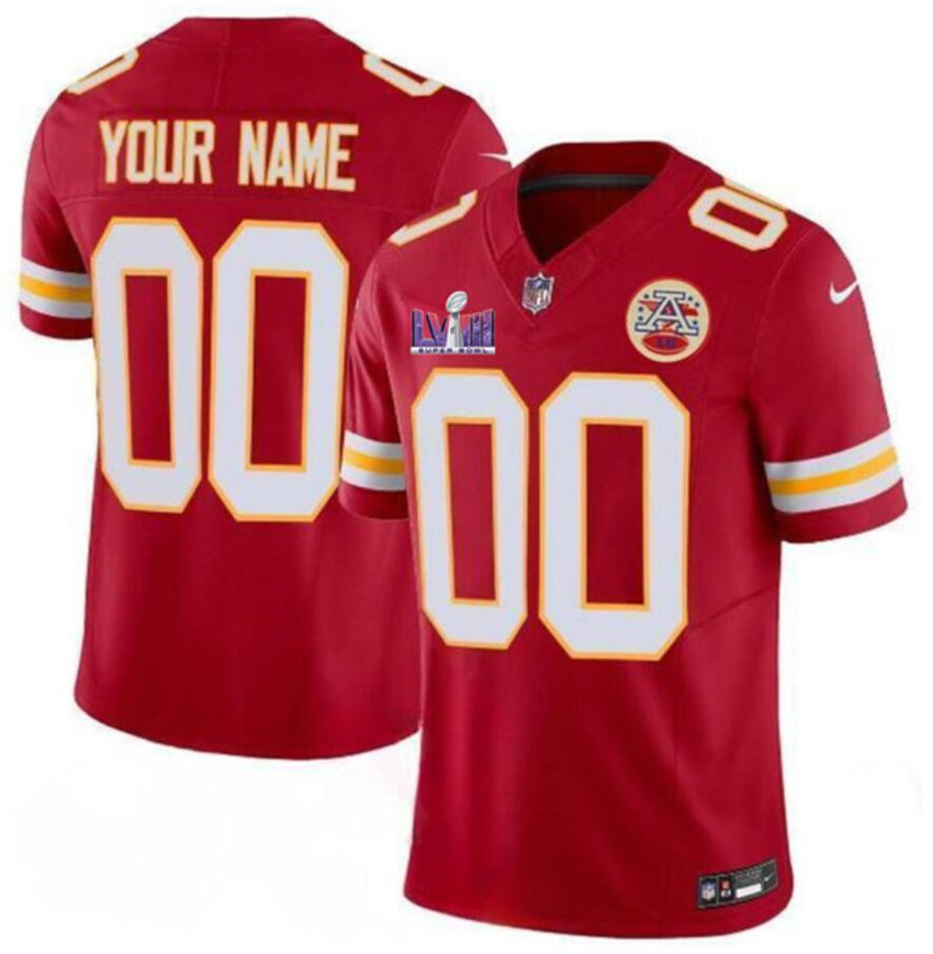 Men's Red Kansas City Chiefs Custom 2024 F.U.S.E. Super Bowl LVIII Patch Vapor Limited Stitched Football Jersey